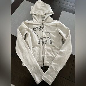 EUC Abercrombie & Fitch Heather Cream Hoodie with Moose Embroidery